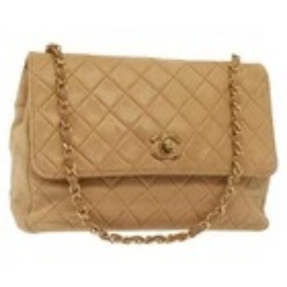 CHANEL Matelasse Chain Shoulder Bag Lamb Skin Beige Gold CC Auth hk2929 - Picture 1 of 16